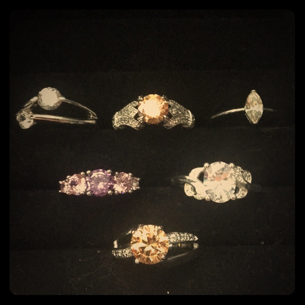 6 multi colored glass rings